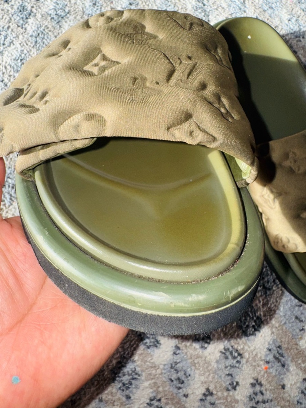 Louis Vuitton Olive and Brown Monogram Padded Slide Sandals - Picture 4 of 9